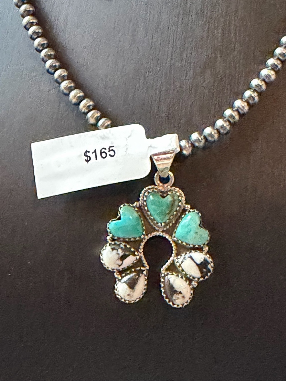 Mohave Turquoise and White Buffalo Heart Cluster Naja Pendant - Sterling Silver